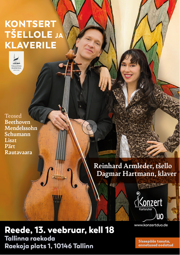 Karlsruhe kontsertduo Reinhard Armleder (tšello), Dagmar Hartmann (klaver) tadsuta kontsert Tallinna raekojas